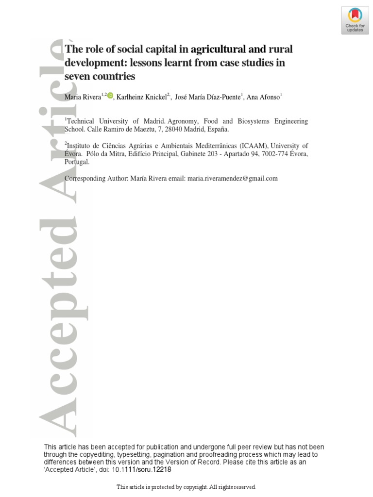 The Role of Social Capital in Rural Development: Lessons Learnt From ...