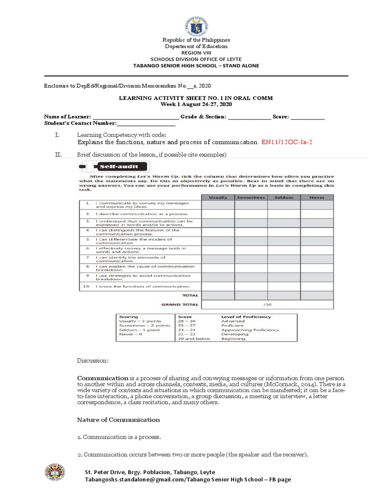 LEARNING ACTIVITY SHEET in Oral Comm | PDF | Nonverbal Communication ...