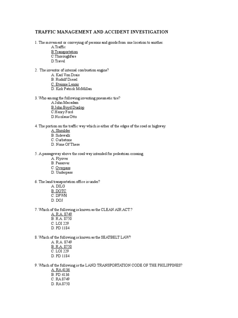 Traffic Management & Accident Q&A Guide | PDF | Traffic | Traffic Collision