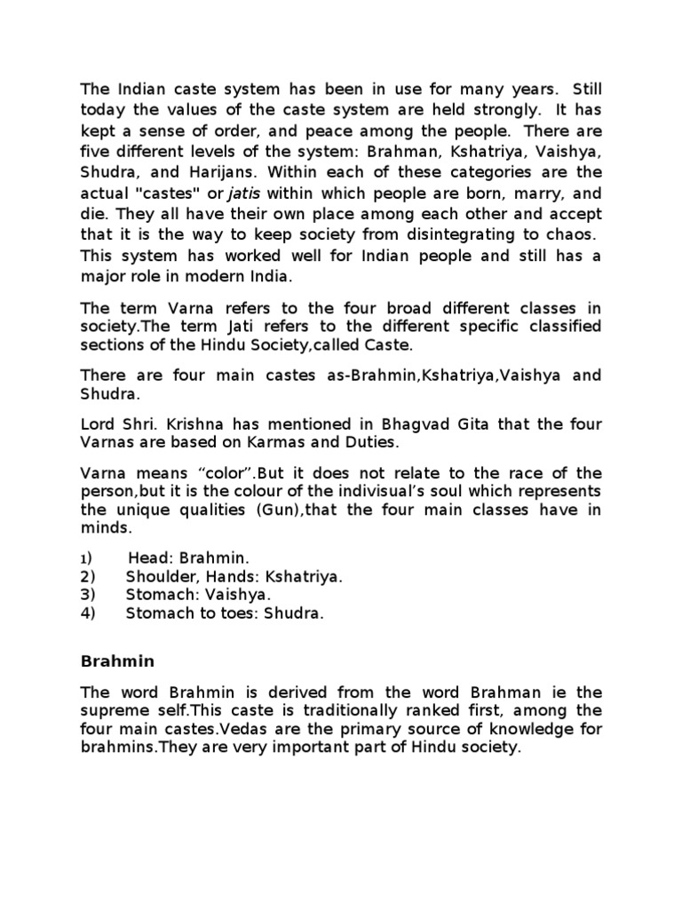 History of india's caste system picture