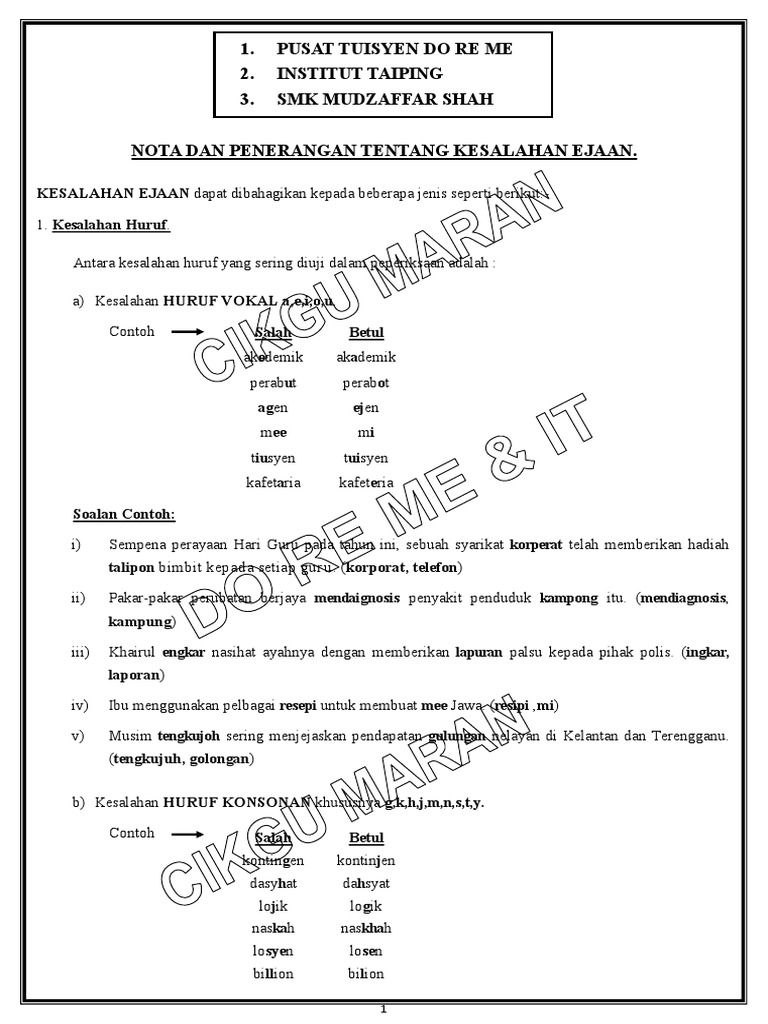 Nota Kesalahan Ejaan Pdf Pdf