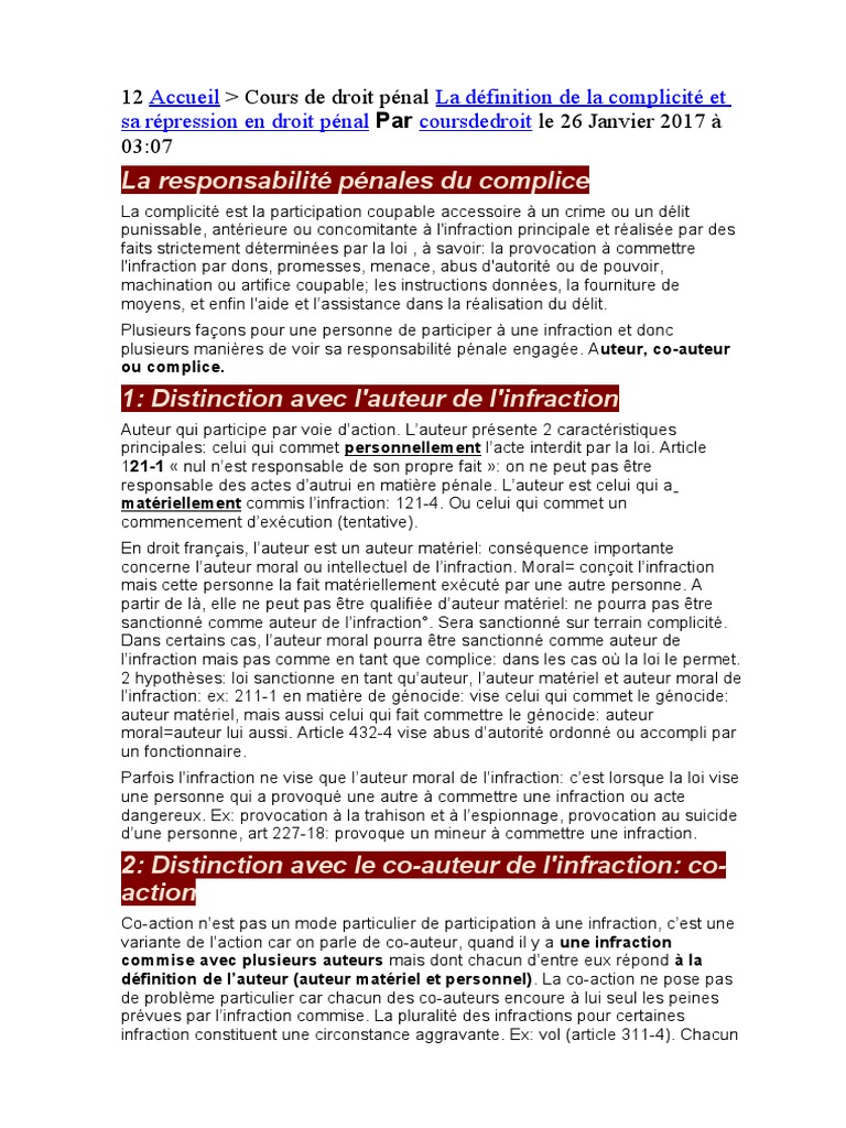 La complicité en droit pénal expliqué | PDF | Complice | Crime et violence