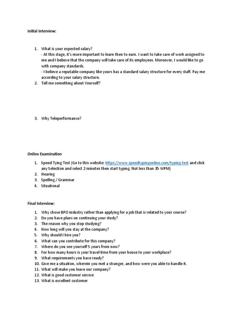 Teleperformance Assessment PDF Salary Business