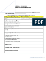 Fundamentals of Nursing Worksheet in Nutrition and Elimination