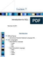 Introduction To SQL - 1: Saturday 22,2001
