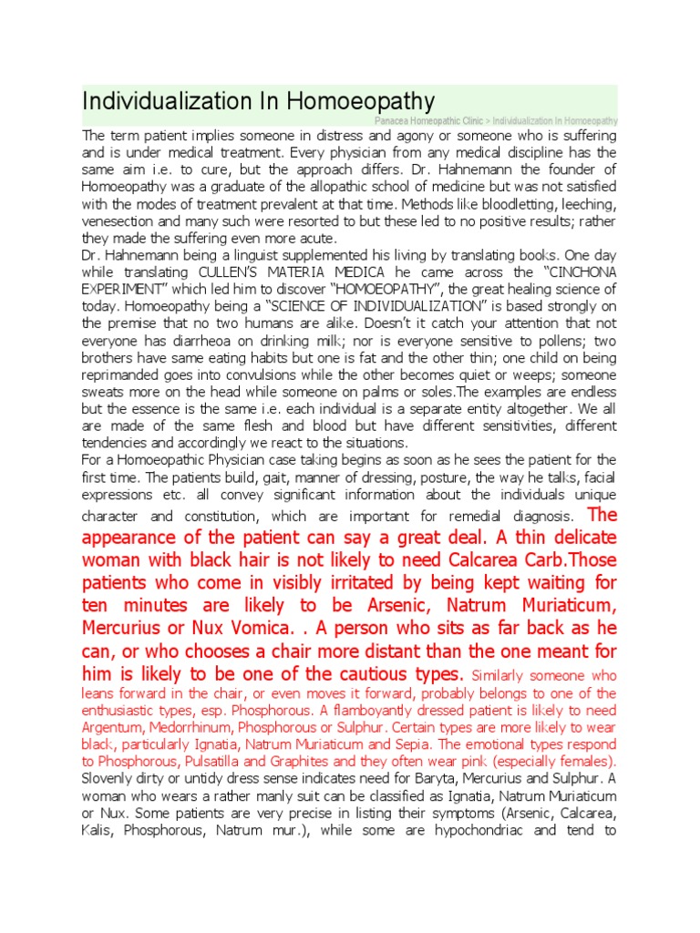 Individualization in Homoeopathy | PDF | Homeopathy | Physician