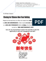 Closing For Chinese New Year Holiday
