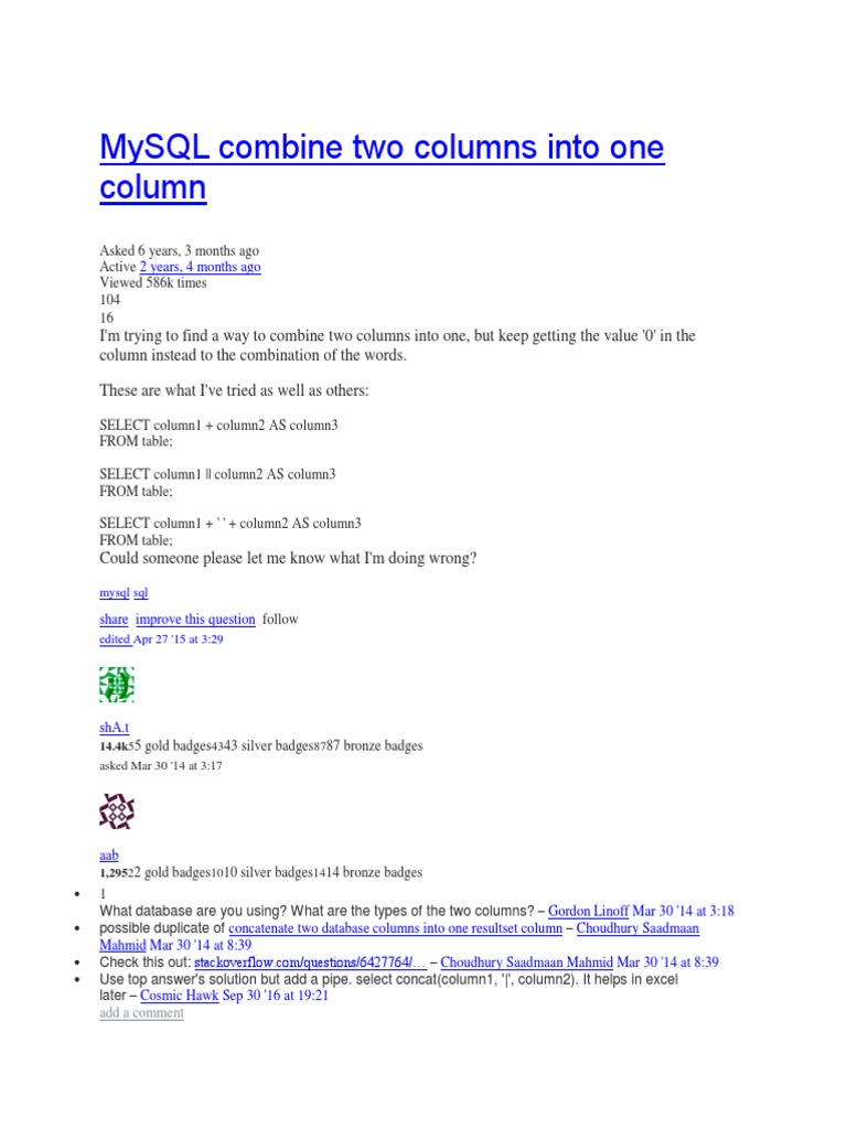 Combine Two Columns Into | PDF | My Sql | Data Management