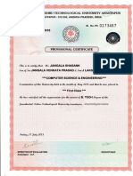 Jawaharlal Nehru Technological University Provisional Certificate
