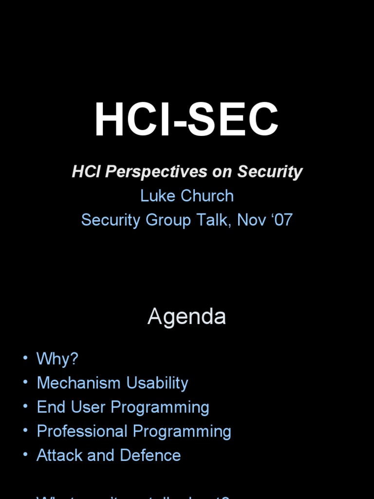 Hci-Sec: HCI Perspectives On Security | PDF | Usability | Computer ...