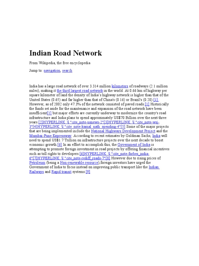 India's Road Infrastructure Overview | PDF | Controlled Access Highway ...