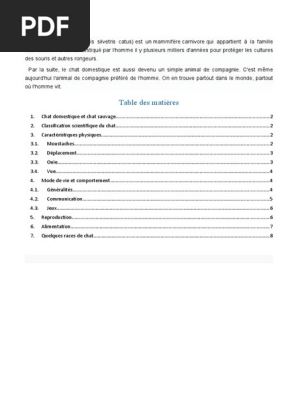 Expose Sur Le Chat Pdf Chats Domestication