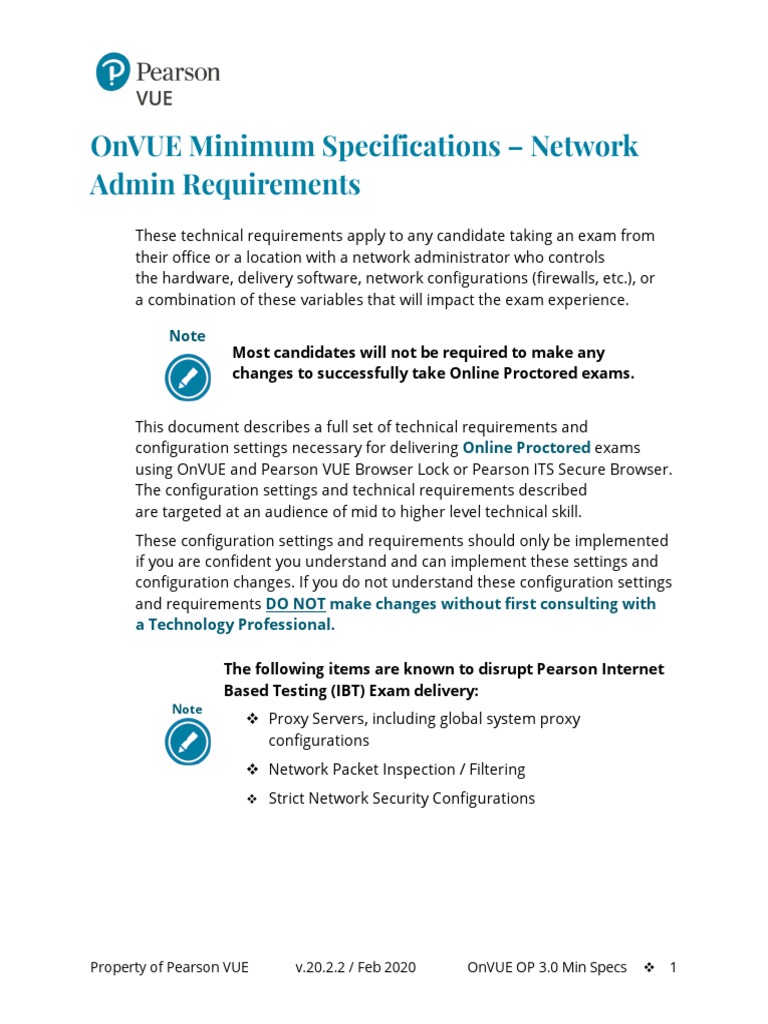 Onvue minimum specifications network admin requirements download