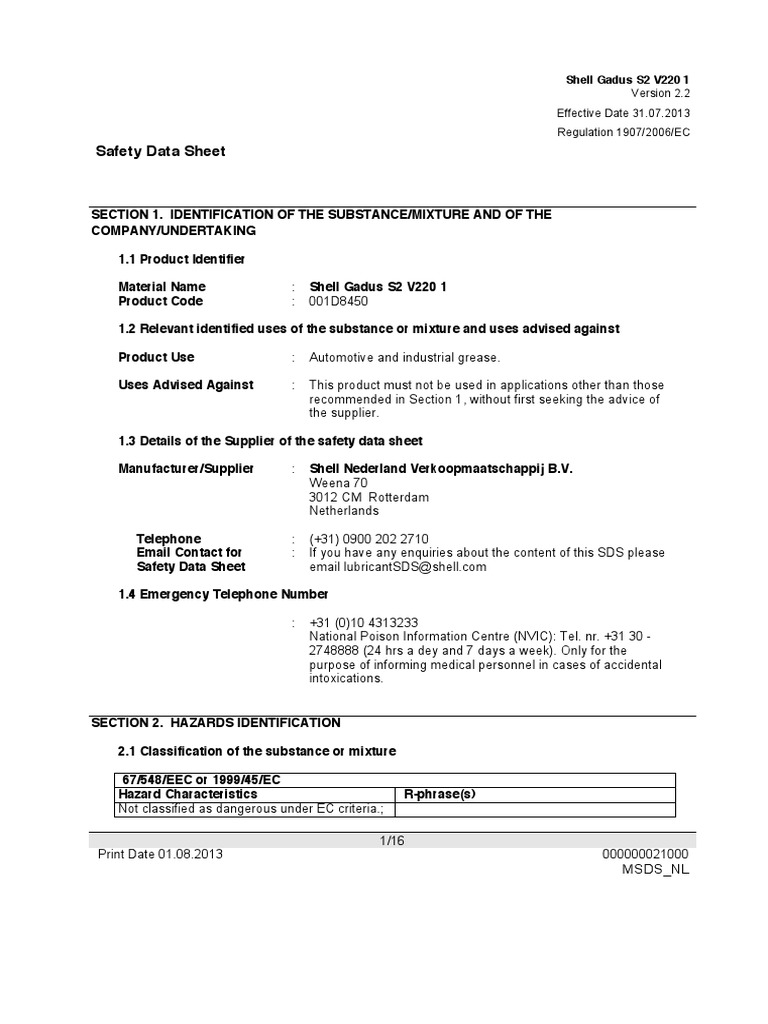 Safety Data Sheet Effective Date 31.07.2013 Regulation 1907/2006/EC