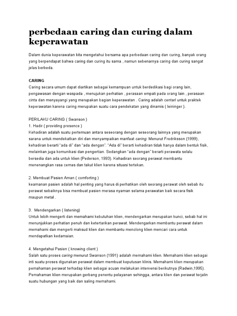 Perbedaan Caring dan Curing dalam Keperawatan | PDF | Karier ...