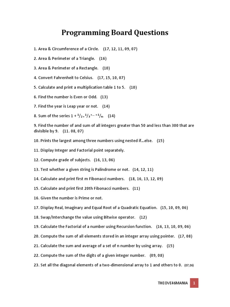C Programming Board Solve PDF | PDF | Area | Numbers
