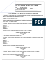 9 Lista de Exercícios - Relação Fundamental Divisão