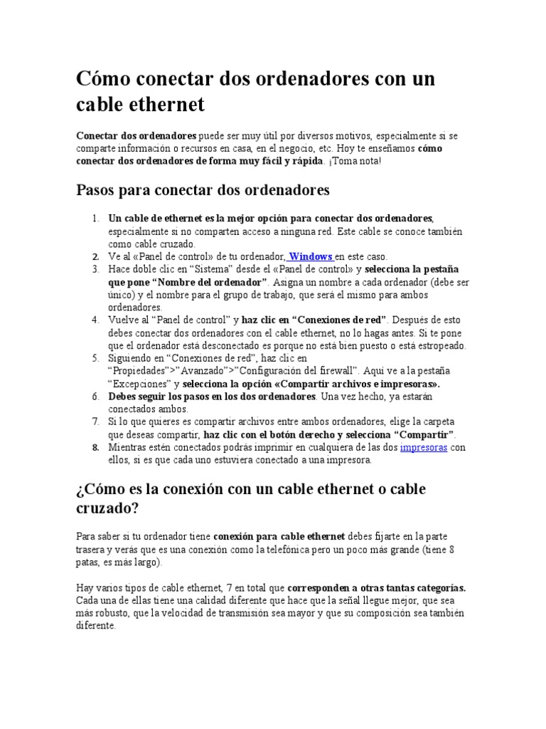 Conectar dos ordenadores por cable Ethernet | PDF | Archivo de ...