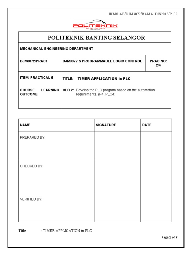 PLC Timer Applications and Examples | PDF | Programmable Logic ...