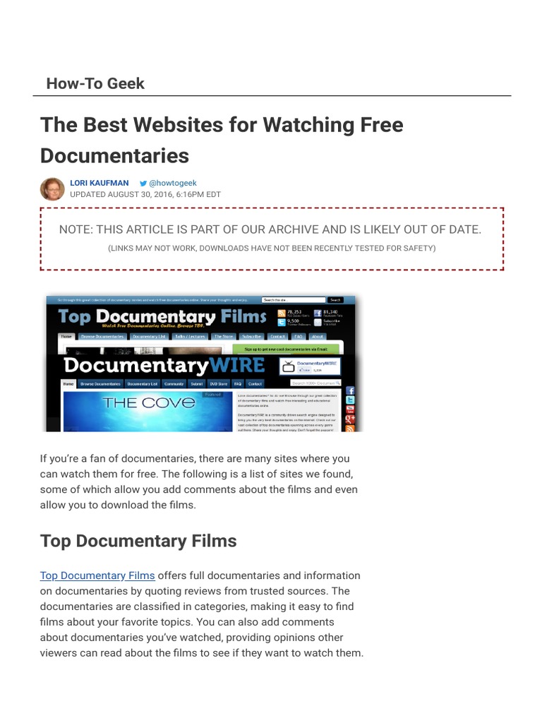 Best Free Documentary Streaming Sites | PDF | You Tube | Digital Technology