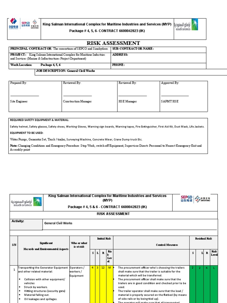 Equipment Risk Assessment for Civil Works | PDF | Technology & Engineering