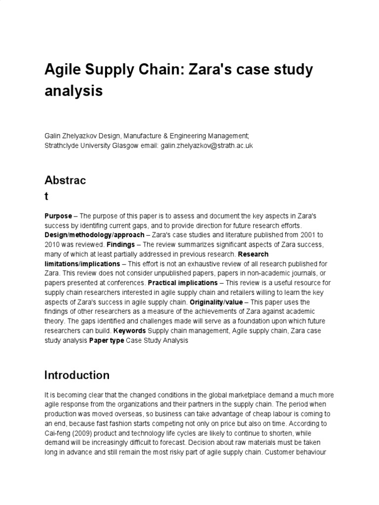 Agile Supply Chain Zara's Case Study Analysis PDF Supply Chain