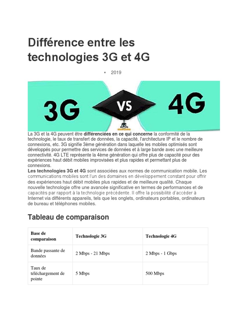Comparaison des technologies 3G et 4G | PDF | 4G | LTE (Télécommunication)