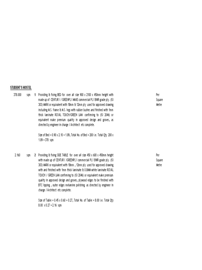 Furniture Boq PDF Plywood Lamination