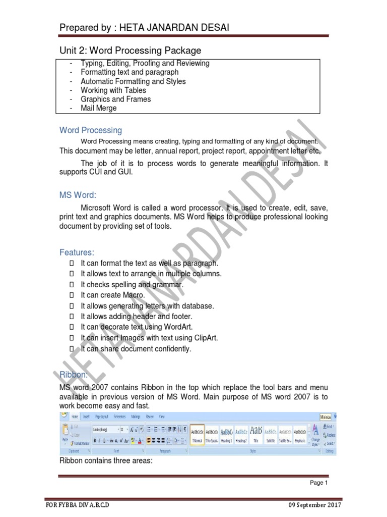 Unit 4 Word Processing Package Letter Case Microsoft Word