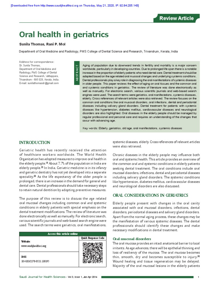 Oral Health Challenges in Geriatrics | PDF | Periodontology | Dentistry
