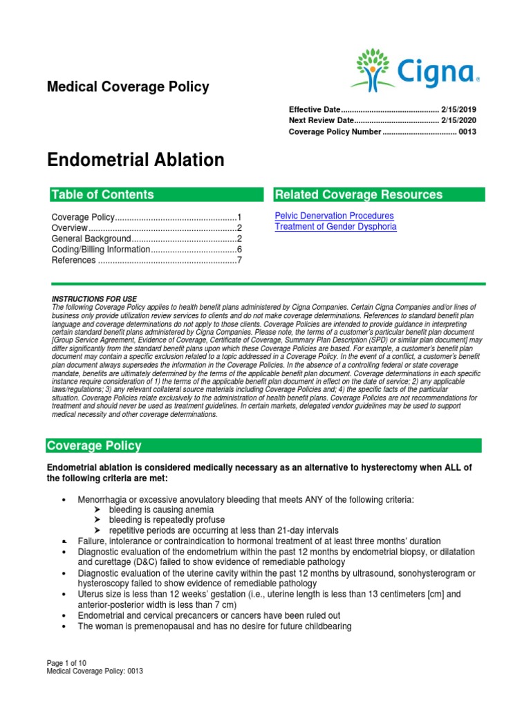 Endometrial Ablation Medical Coverage Policy PDF Gynaecology Clinical Medicine
