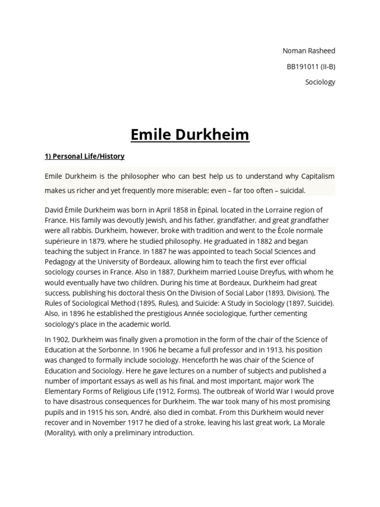 Emile Durkheim S Contributions To Sociology Pdf émile Durkheim