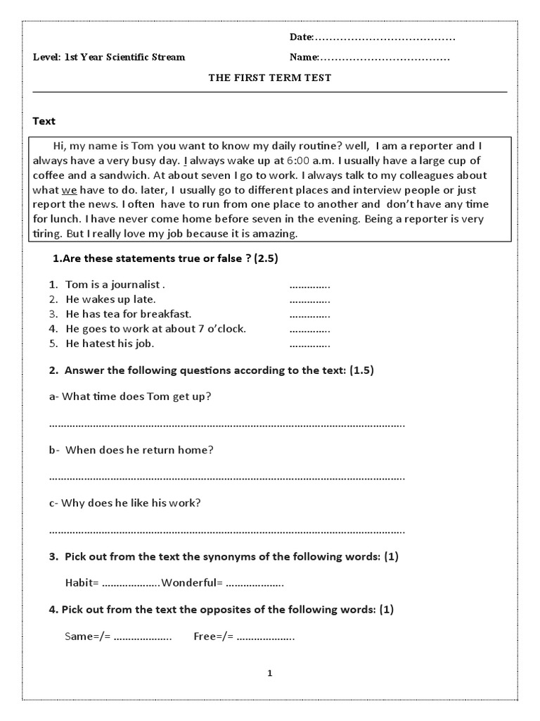 Tom's Daily Routine as a Reporter | PDF | Communication