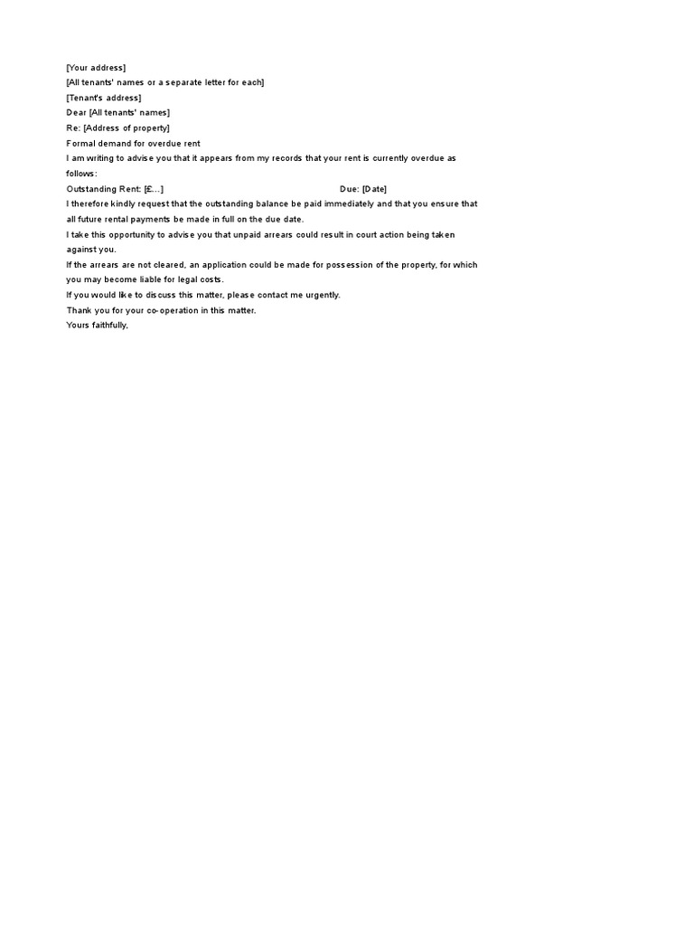Demand Letter for Overdue Rent | PDF | Law