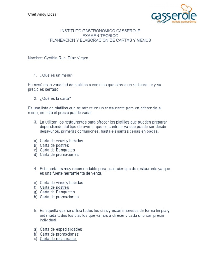 Examen Menus | PDF | Menú | Veganismo
