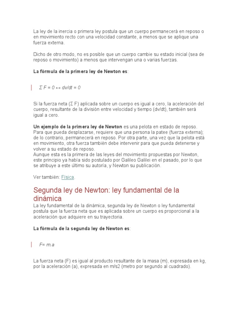 Ley de Newton | PDF | Las leyes del movimiento de Newton | Fuerza