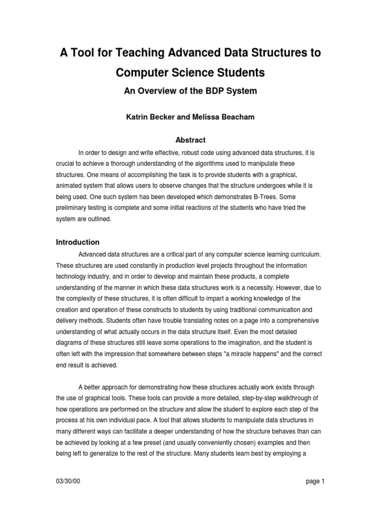 A Tool For Teaching Advanced Data Structures To Computer Science ...