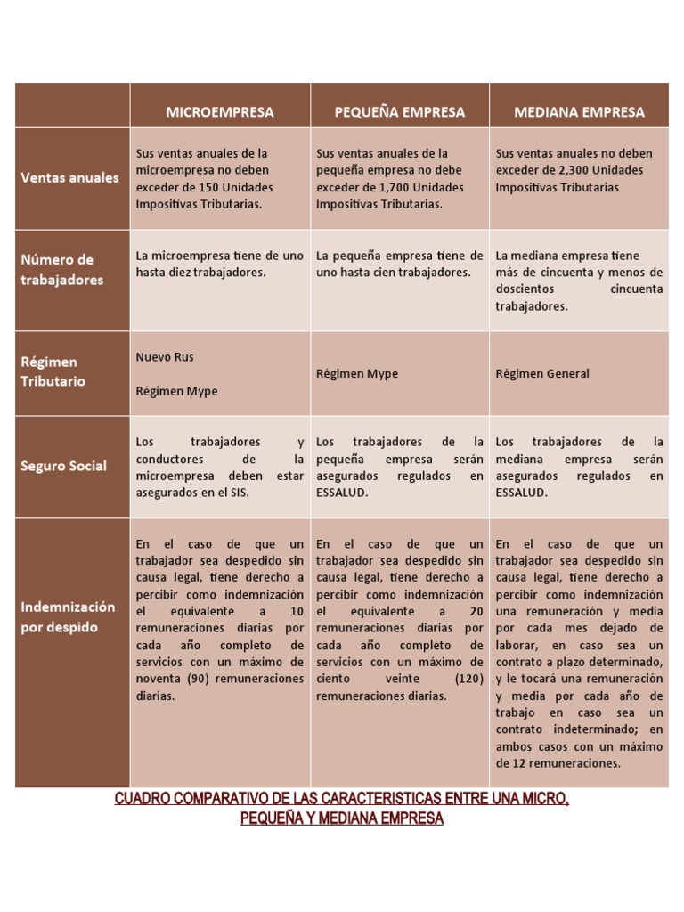 Cuadro Comparativo de Las Micro-Pequeñas y Medianas Empresas | PDF ...