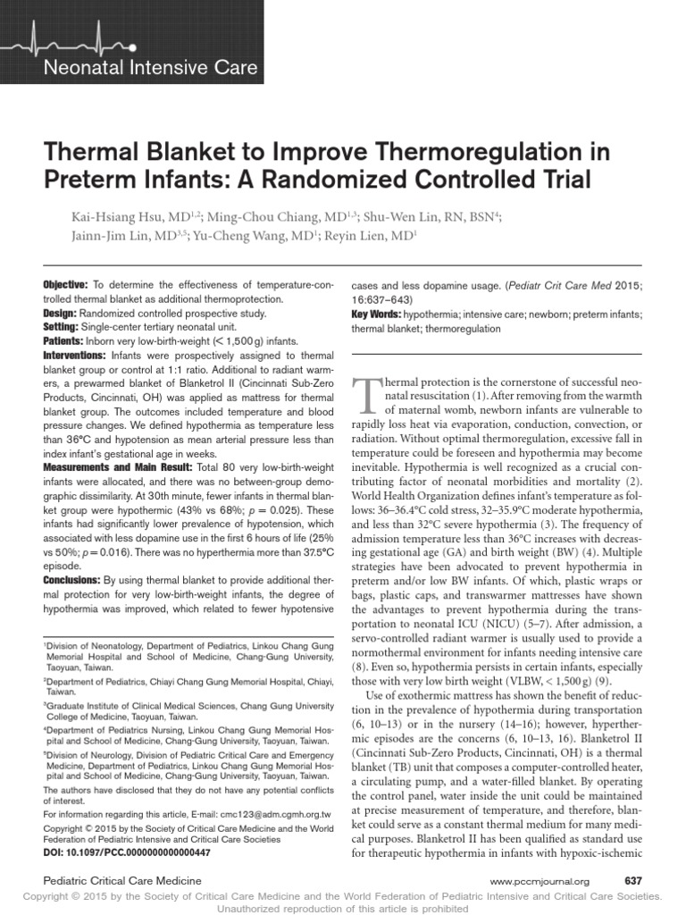 Thermal Blanket | PDF | Neonatal Intensive Care Unit | Hypothermia