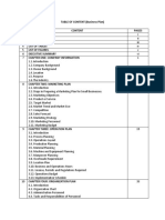Table of Content Business Plan Ent300