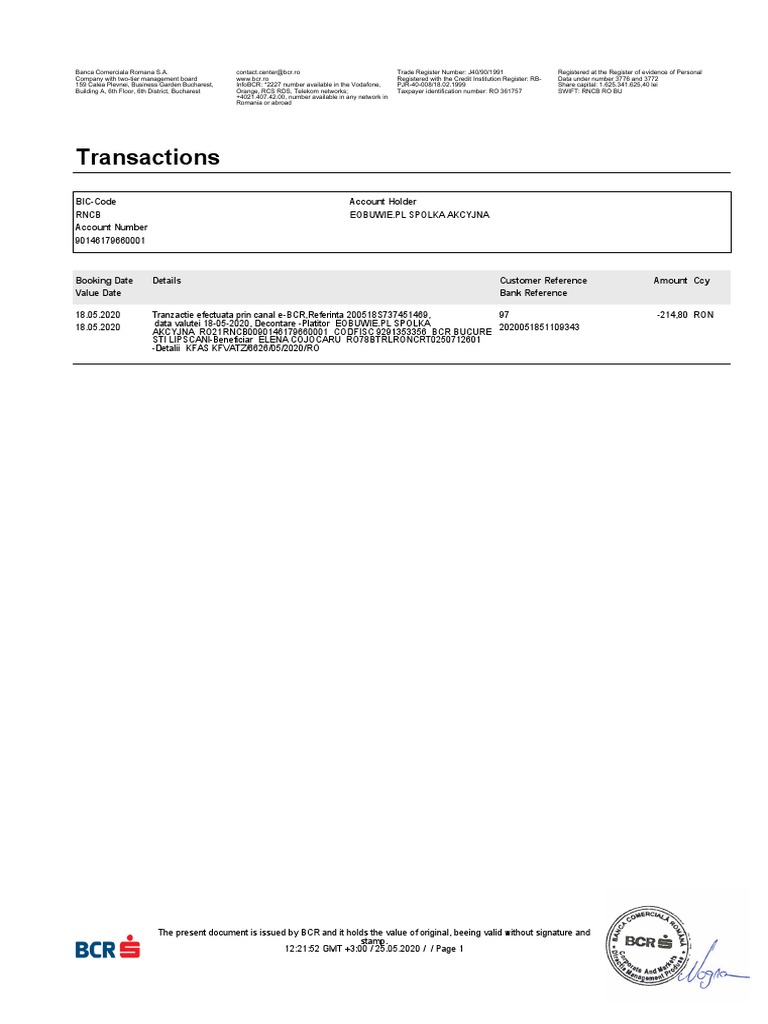 Transactions: BIC Code Account Holder | PDF | Finance & Money Management