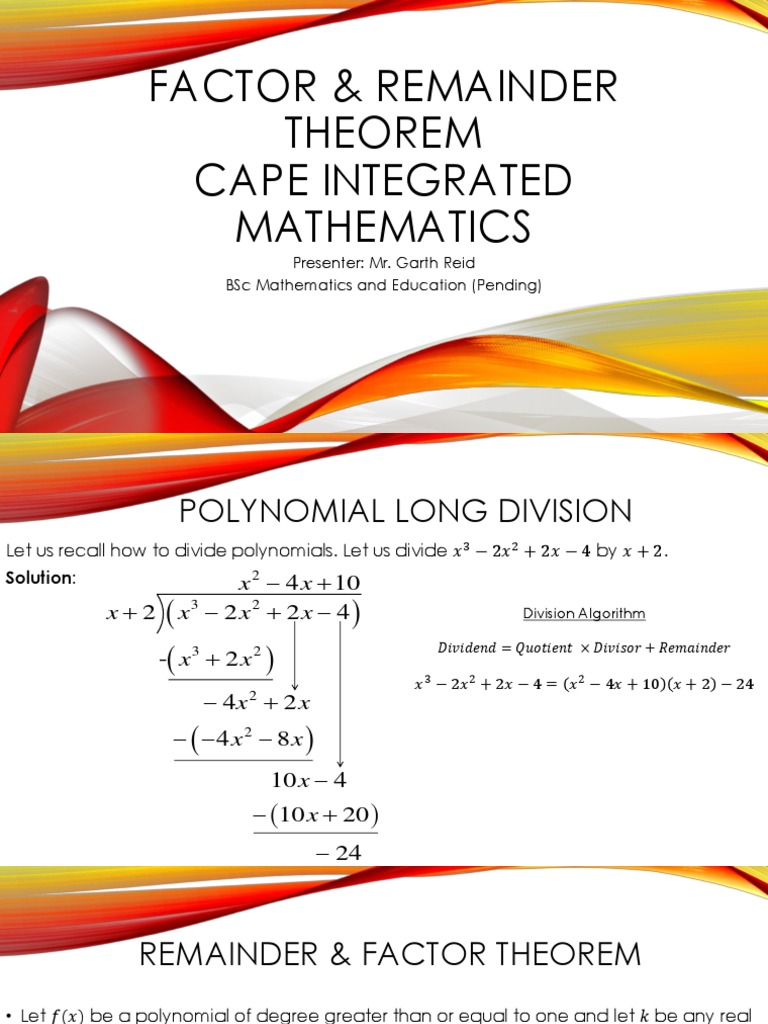 Factor and Remainder Theorem Guide | PDF | Polynomial | Equations