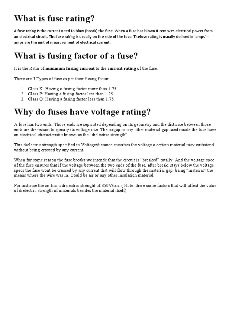 Understanding Fuse Ratings and Classes | PDF | Fuse (Electrical ...