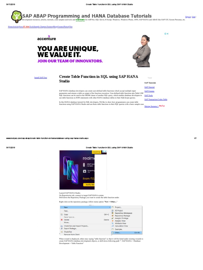 Create Table Function in SQL Using SAP HANA Studio PDF | PDF ...