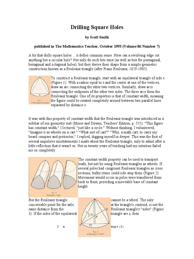 The NonCircular Path of a Reuleaux Triangle Drilling a Square Hole and