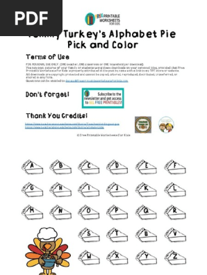 Tommy Turkey's Alphabet Pie Pick and Color
