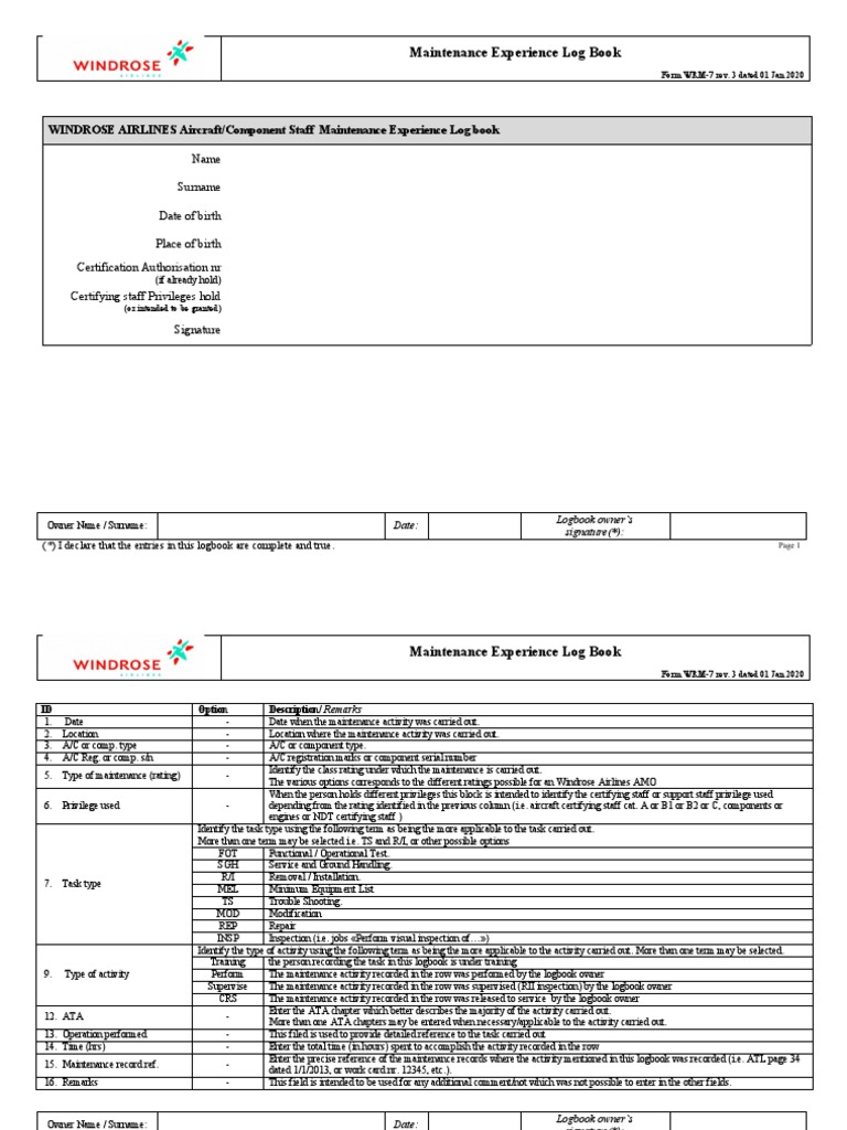 Aircraft Maintenance Experience Log | PDF | Aviation | Business