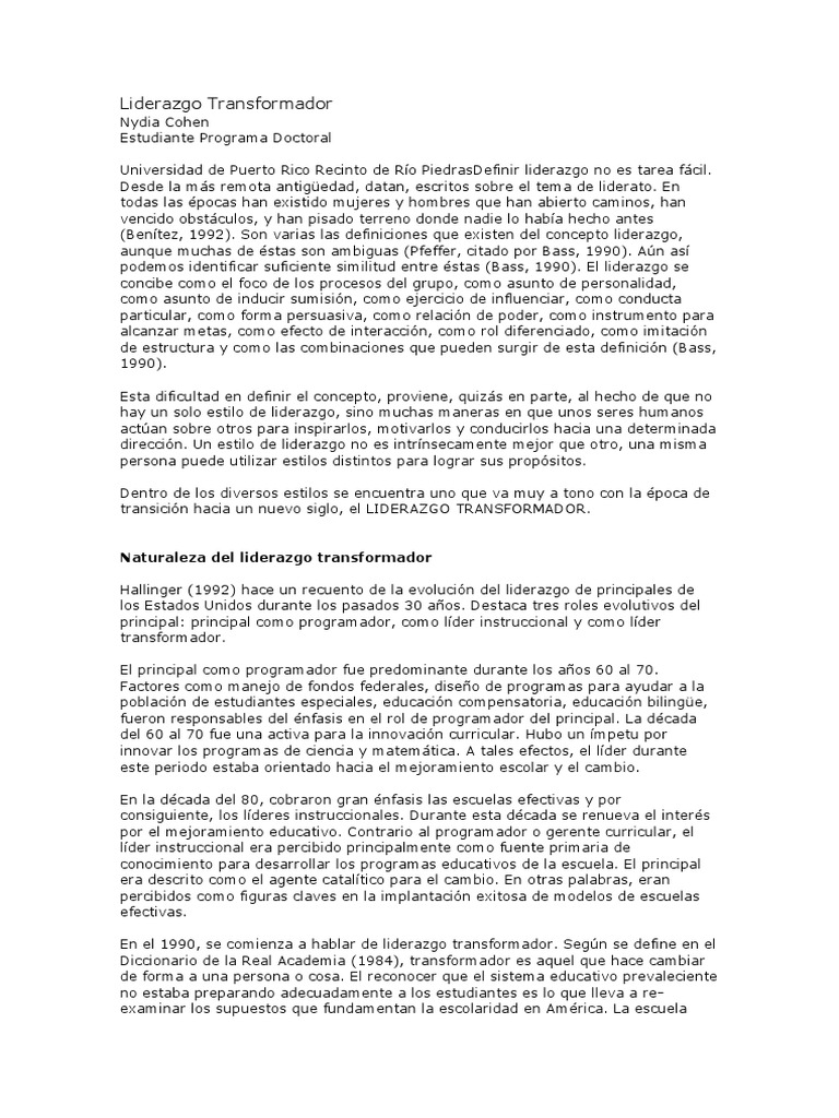 Liderazgo Transformador | PDF | Liderazgo | Aprendizaje