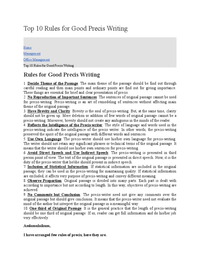 Top 10 Rules for Precis Writing | PDF | Writers | Word