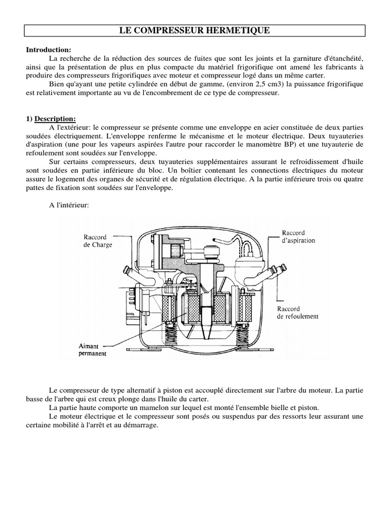 Fonctionnement du compresseur hermétique PDF Piston Machine — free download